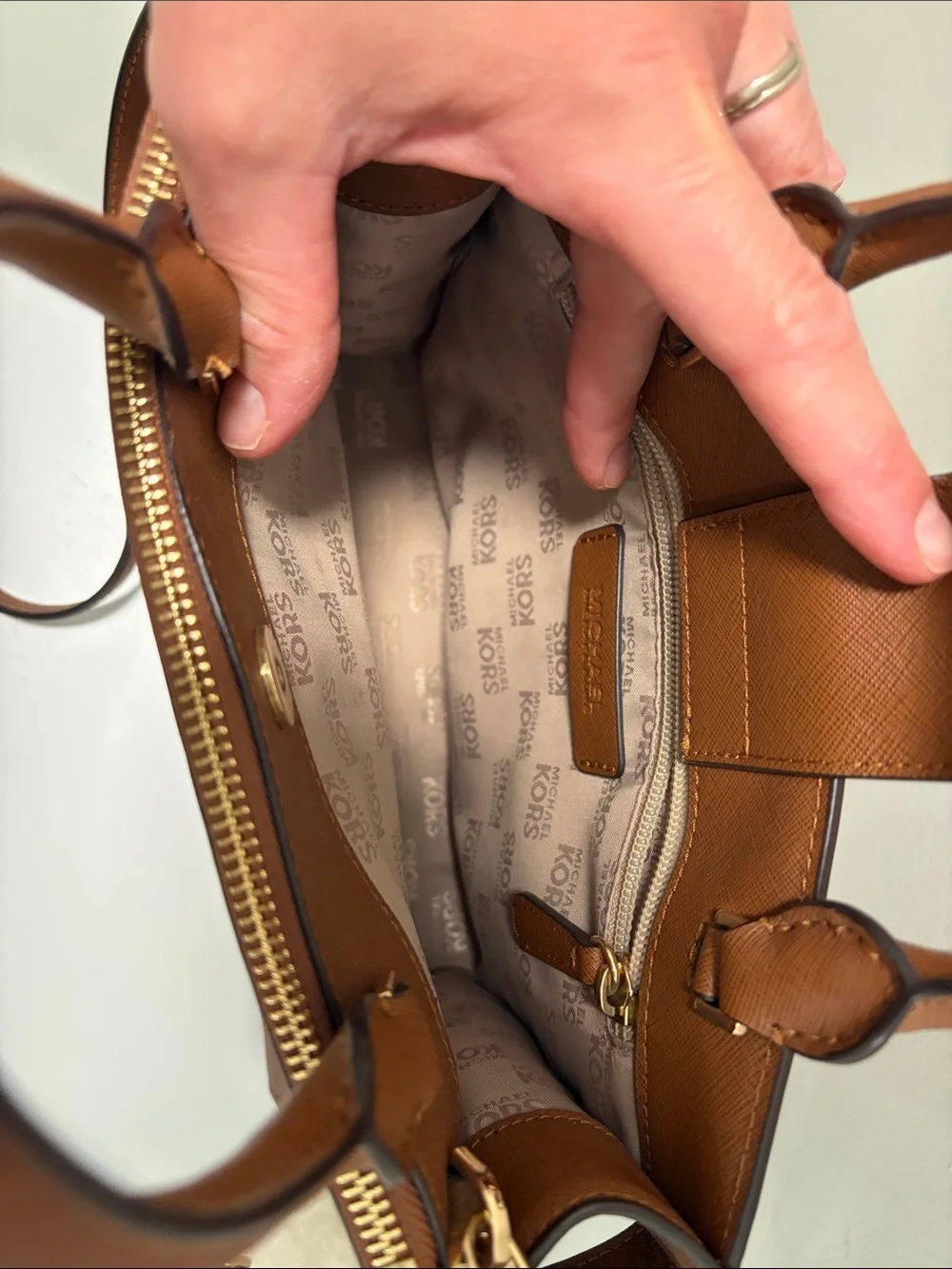 Michael Kors Brown Leather Satchel with Gold Hardware
